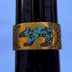 Native American navajo Zuni  inlay copper and Turquoise Ring